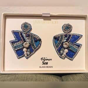 New Persimmon Vitamin Sea Blue Fish Glass Beaded Designer Earrings